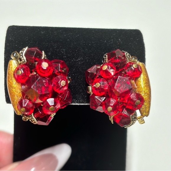 Western Germany vintage acrylic and enamel clip on earrings - Picture 1 of 7